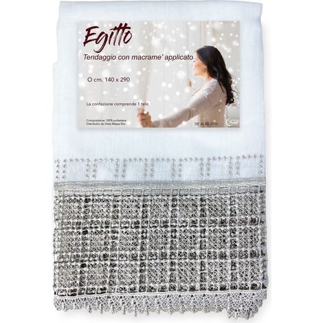 RIDEAU EGYPTE avec DENTELLE macramé gris cm. 140x290 (1/5)