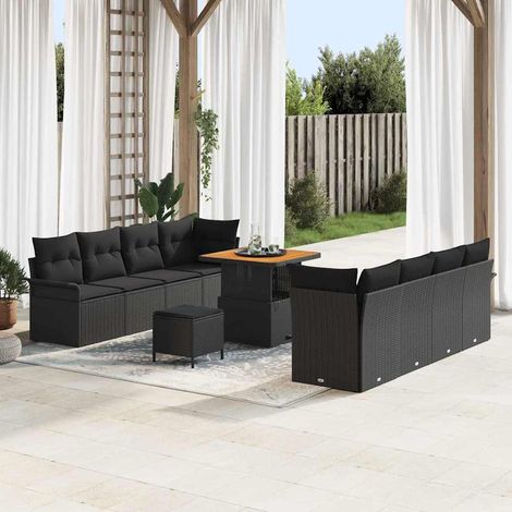 Salon de jardin modulable en rattan synthétique et acacia avec rangements Noir 80x80x71 cm - PANGIVO (1/5)