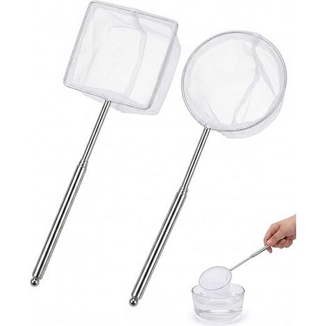 Lot de 2 Épuisettes Aquarium et Petite Piscine, Mini Épuisette Maille Fine (1 Carrée + 1 Ronde) pour Nettoyer Spa, Nano Aquarium, Poissons et Crevettes, Idéal pour Bassins (1/5)