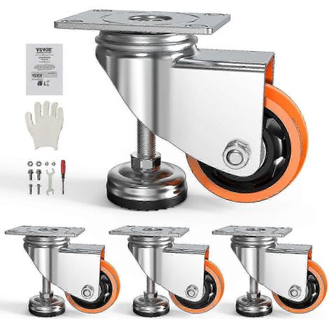 Ensemble de 4 roulettes de nivellement, capacité de charge totale de 327 kg (720 lb), robustes, pivotantes à 360°, pour établi et machines-outils. (1/5)