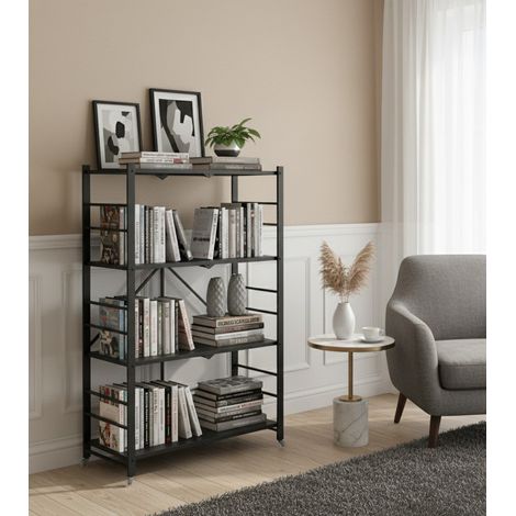 Scaffali Soprana, Ruote, 4 Ripiani, Peso Supportato 40 kg, 71x38x121h cm Nero (1/5)