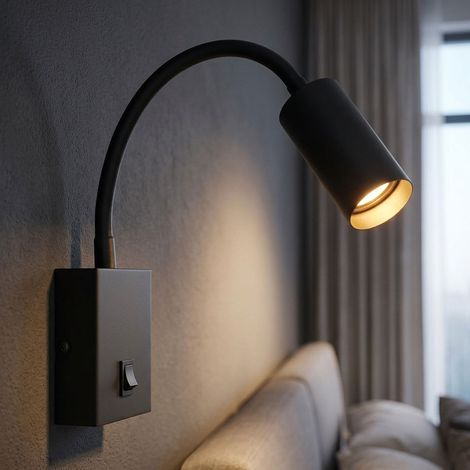 Applique a LED, lampada da parete, lampada da camera da letto, braccio flessibile, metallo nero, H 42 cm (1/5)
