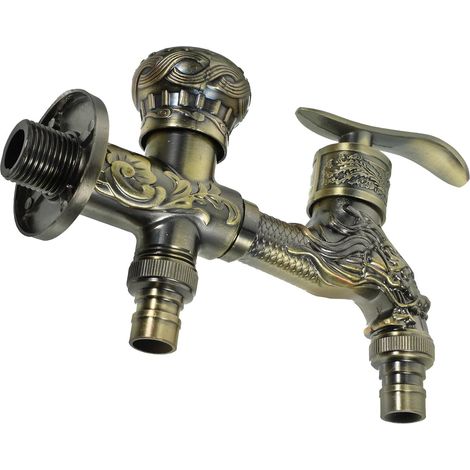 Rubinetto doppio generico Lega in zinco antico per lavatrice e lavabo, rubinetto vintage a muro per uso esterno e lavatrice occasionale (1/5)
