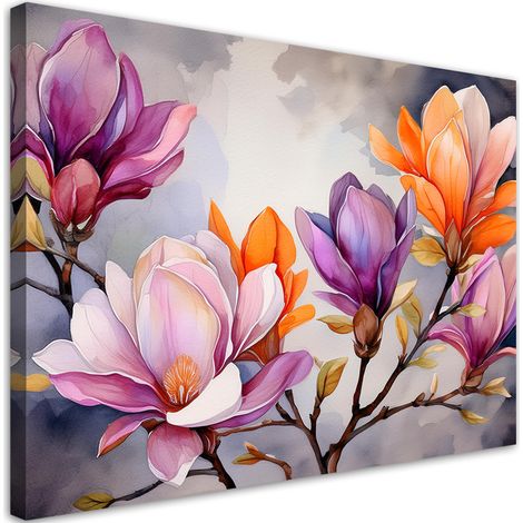 Quadro su tela, Fiore acquerello a colori - 60x40 (1/5)