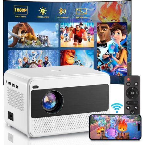 Vidéoprojecteur portable Full HD–16000 lumens,1080P,Bluetooth,double bande Wifi 2.4G/5G,zoom 50%,home cinéma,HDMI/USB