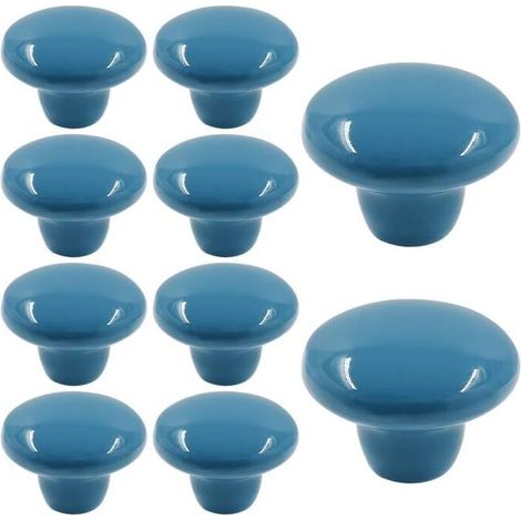Green Mobility-10x Poignée de Meuble Ronde en Céramique Monotrou Boutons de Placard Style Minimaliste avec Vis - Bleu (1/5)
