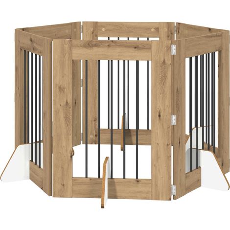 Dog Gate with Stands 6 pcs Artisan Oak 60 x 80 cm vidaXL