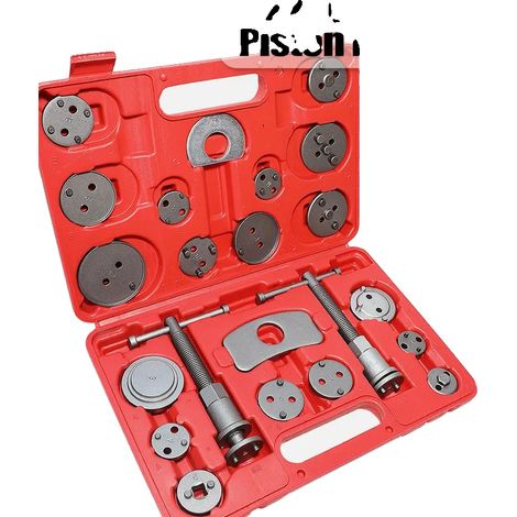 Kit de herramientas de 22 piezas para compresor de pinzas de freno de disco, compatibilidad universal, 18 adaptadores, perno de empuje de alta resistencia, diseño fácil de usar. (1/5)
