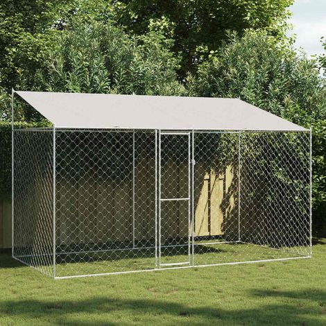 Hundekäfig mit Dach Silber 400 x 200 x 256 cm Stahl und PE