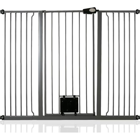 Bettacare Pet Gate with Lockable Cat Flap, 139.8cm - 147.4cm, Slate Grey, 104cm in Height