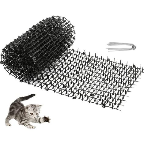 Tapis d'extérieur dissuasif pour chat de 2 m, tapis répulsif pour chat avec pics, bandes de picots pour réseau de creusement, tapis de dissuasion extérieur à piques, pointes de clôture (1/5)