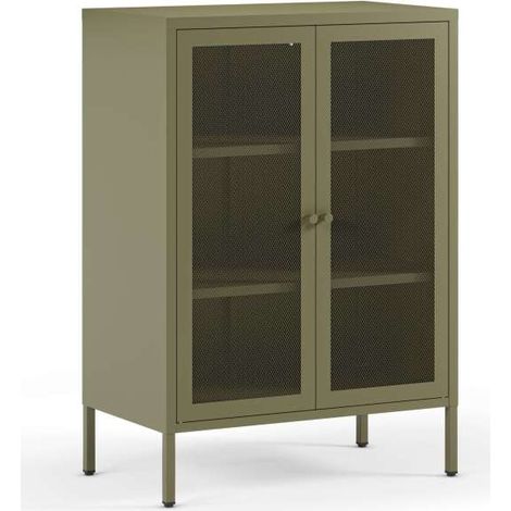 Mueble auxiliar 2 puertas abatibles modelo Felix acabado metal verde. 100cm(alto) 70cm (ancho) 40cm(prof.) (1/5)