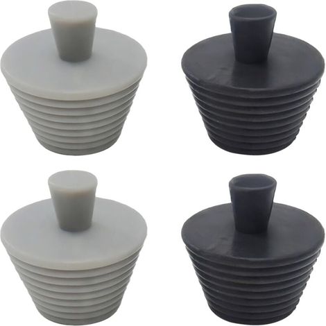 Bouchons de Vidange Universels 4 Pièces Bouchon de Lavabo Caoutchouc Bouchon Baignoire Universel Bouchon de Vidange Baignoire Bouchon D'étanchéité de Tuyau D'évacuation (Noir,Gris) (1/4)