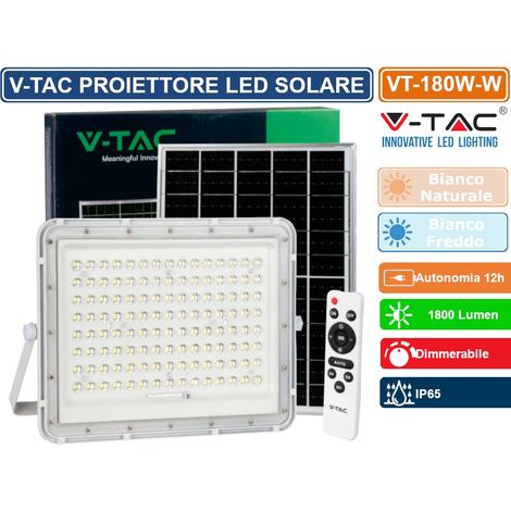 V-TAC VT-240W Faro led bianco con pannello solare 30W e telecomando LED Proiettore con batteria sostituibile 4000K 3m Cavo - 7848 (1/5)