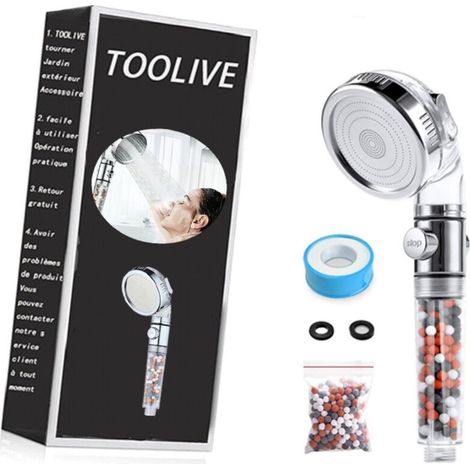 Pommeau de douche haute pression avec filtre anticalcaire, pommeau de douche massant universel à économie d'eau, 3 modes de douc (1/5)