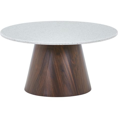 SANA - 80 - Table basse ronde en marbre composite pieds couleur bois foncé  D80 cm