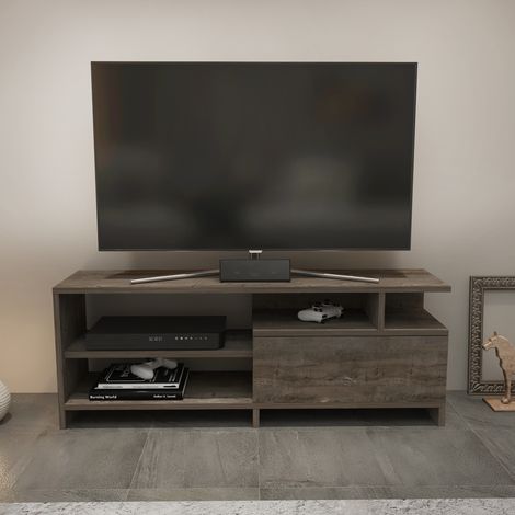 Decorotika Pulaski 120 Cm Meuble TV TV Cabinet TV Console Meuble TV With A Drop Down Cabinet And Open Shelves - Wenge (1/4)