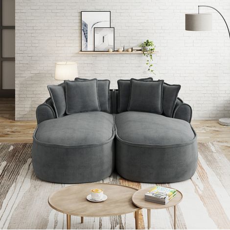 Canapé modular de chenilla gris, sin estructura, convertible con chaise longue extra profunda de 122 cm (1/5)