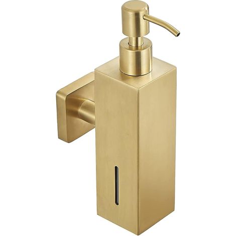 Dispensador de jabón cuadrado de pared, 300 ml - acero inoxidable - llenado superior, indicador de nivel de jabón - fácil instalación. (1/5)