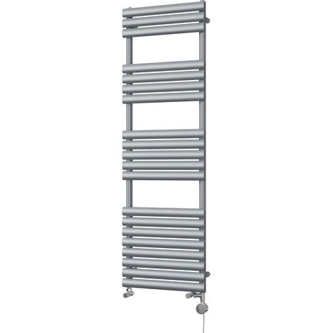 Omeara - Silver Dual Fuel Towel Rail H1595mm x W500mm Thermostatic (1/3)
