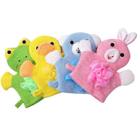 Gants de bain bébé 4 pièces, gants exfoliants pour enfants, mitaines de douche pour bébés, gommage doux pour la peau des tout-petits (1/5)