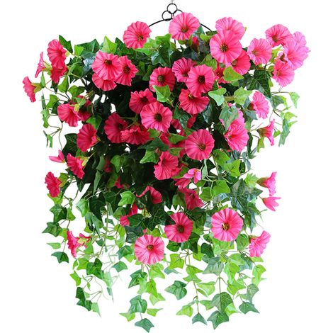 Lot de 2 pétunias artificiels, plantes grimpantes en soie de 65 cm, décoration pour balcon, jardin, terrasse (1/5)