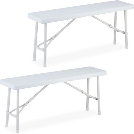 Relaxdays – Lot de 2 bancs pliables en acier et plastique – Dimensions 42x100x25 cm – Charge max 150 kg – Pour balcon et camping (1/5)