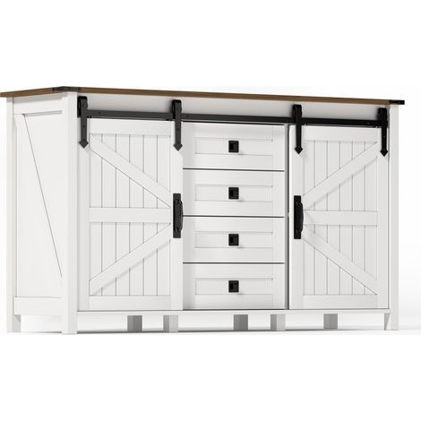 Credenza con spazio contenitivo 137 cm bianca con ante scorrevoli e 4 cassetti in MDF (1/5)