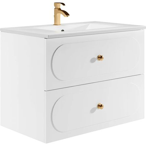 Meuble de salle de bain suspendu avec vasque à encastrer - Blanc - 80 cm - SATOBAL