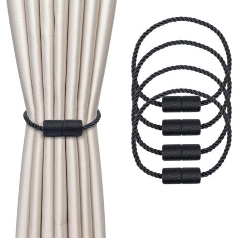 4 Pieces Magnetic Curtain Tiebacks Black Braided Magnetic Curtain Buckle Curtain Tieback 46cm Curtain Rope - Curtain Accessories for Home Decoration (1/4)