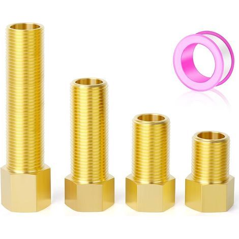 4 piezas de extensión de latón para tuberías, adaptador reductor hexagonal de 1/2" hembra a 1/2" macho, convertidor adaptador, 40 mm/50 mm/70 mm/100 mm (1/4)