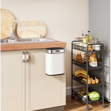 Poubelle de cuisine 5 L en acier inoxydable crème blanc avec couvercle à ouverture manuelle DESVIAE (1/5)