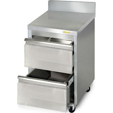 Meuble inox 2 tiroirs 500 x 700 mm adossée sur roulettes / GOLDINOX