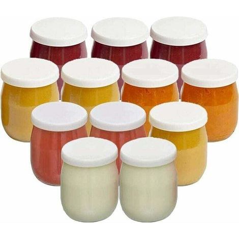 Lot de 12 Pots de Yaourt en Verre avec Couvercles Étanches - Pour Yaourtières, Multicuiseurs et Robots Cuiseurs (Thermomix, SEB, etc.) - 143 ML / 125 grammes (1/4)
