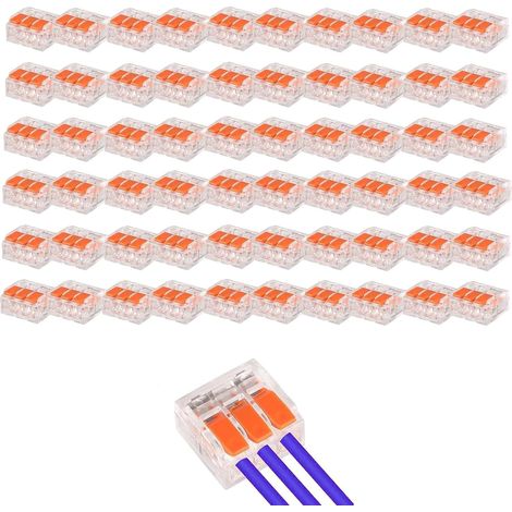 60 Stück Kabelverbinder mit Bedienhebel, Anschlussklemmen, Verbindungsklemmen, Anschlussklemmen, frei kombinierbar, für Festkabel, 3-adrig