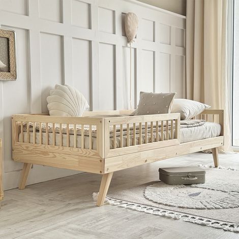 Cama 90x200 incluyendo barrera y somier con patas 20 cm Maylis Bois