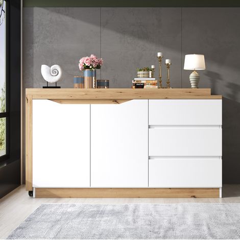 Bureau pliant multifonction à roulettes verrouillables, blanc et effet chêne, 120 x 50 x 78 cm