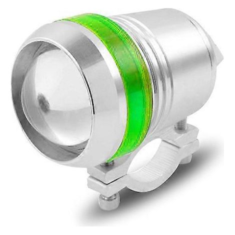 Phares extérieurs à LED pour motos et véhicules électriques, type canon laser U3, éclairage longue et courte portée – Coque argentée, blanc et vert (1/5)