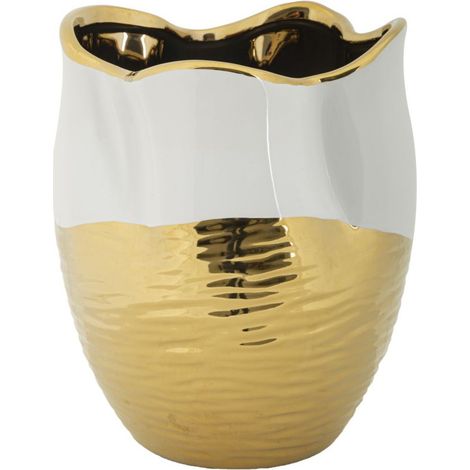 Vase Design en Céramique "Lux" 25cm Blanc & Or