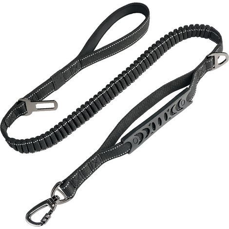 Laisse pour Gros Chien Anti-Traction (1.65 M)【Ceinture de Sécurité】 Absorption de Choc + Couture Réfléchissante + Double Poignée (Noir) (1/5)