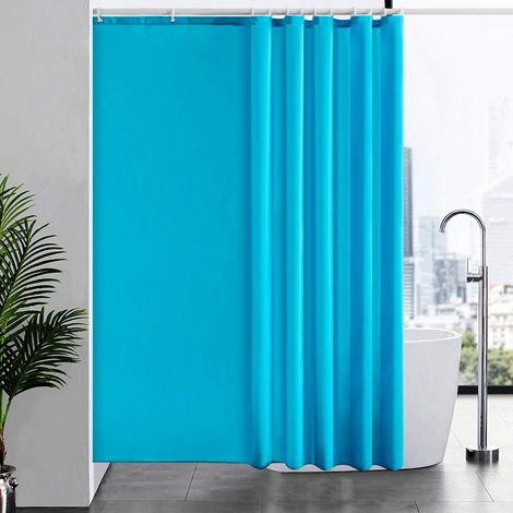 c Grand Rideau Douche Tissu Anti Moisissure,avec 12 Crochets,200 x 200 cm,Lesté,Turquoise,Rideaux Salle de Bain,Imperméable,Textile en Polyester,Lavable en Machine (1/5)