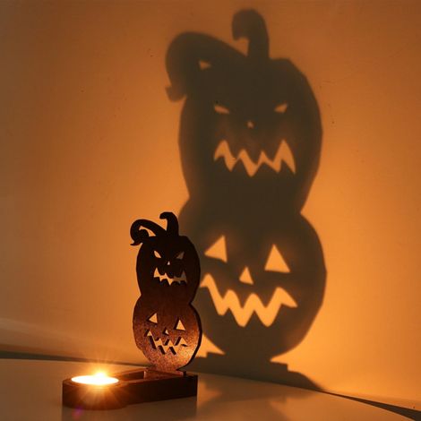 Chandelier Pour Bougie - Support Pour Bougie D'Halloween Avec Plaquettes En Bois Citrouille - Décoration Intérieure Pour Fêtes - Lot De 1 (1/5)
