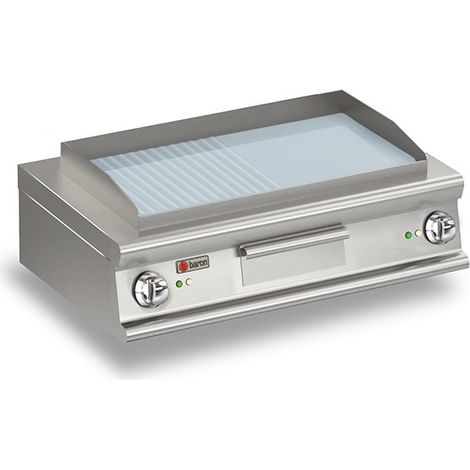 Plancha électrique à poser - Plaque 1/2 lisse chromée - 10 kW - Baron