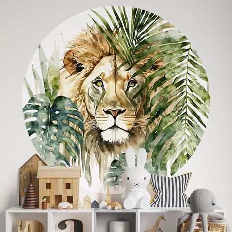 Sticker mural rond / cercle Enfants - Lion - Diamètre 30 cm - Adhésif MAT (1/2)
