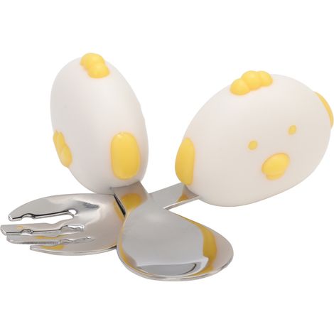 Ensemble de fourchette et cuillère pour bébé en acier inoxydable portable avec manche court, idéal pour les jeunes enfants, convient aux écoles et aux garderies, de couleur blanche. (1/5)