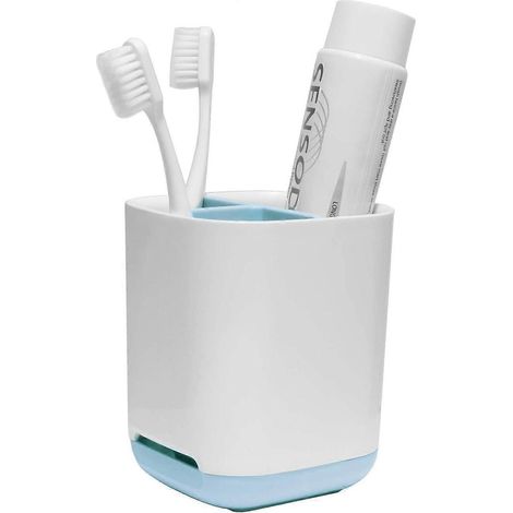 Porte-brosses à dents et organisateur de dentifrice en plastique pour salle de bain, multifonctionnel pour enfants et famille (bleu) (1/4)