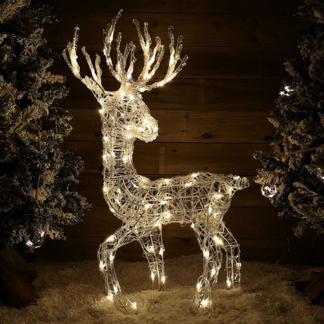 94cm Soft Acrylic Flashing LED Reindeer Christmas Decoration with Timer in Warm White