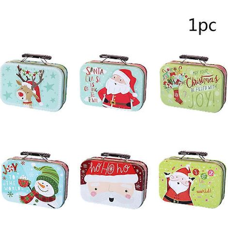 Boîte à bonbons de Noël en fer-blanc avec motif Père Noël mignon et anse (1/5)
