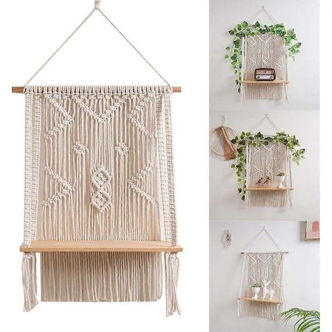 Étagère murale en corde tressée à la main, style bohème, macramé, décoration intérieure (1/4)