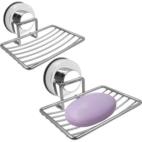 Juego de 2 jaboneras, acero inoxidable 304, instalación sin taladro, ventosa adhesiva, baño y cocina. (1/5)
